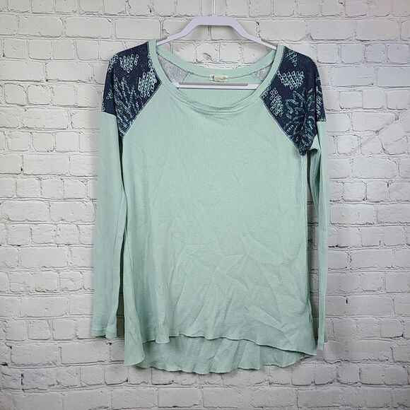 Roxy Mint Green Boho Waffle Thermal Shirt Long Sleeve Floral Print Top Medium - Picture 10 of 10